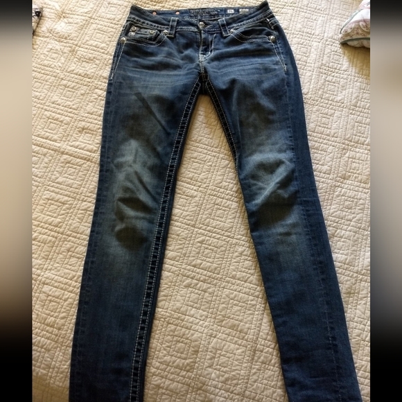 Embroidered Skinny Jeans Embellished w/Bling & Leather Cross - Picture 5 of 11